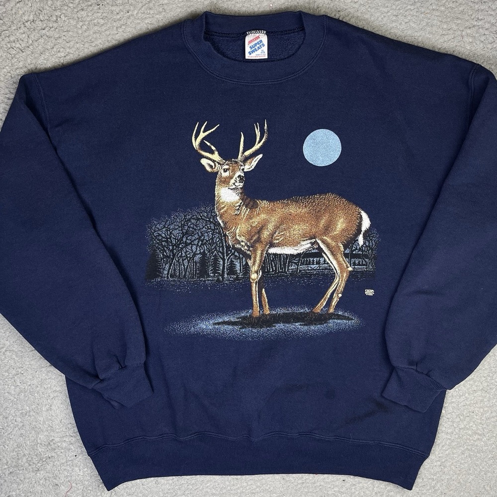 VTG‎ 80s Deer Sweatshirt Size XL Buck Moon Nature Animals Outdoors Hunting USA